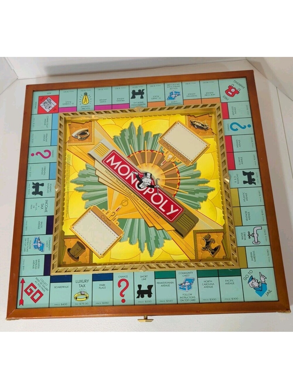 Monopoly Premier 70th Anniversary Deluxe Gold Wooden Edition Open Box